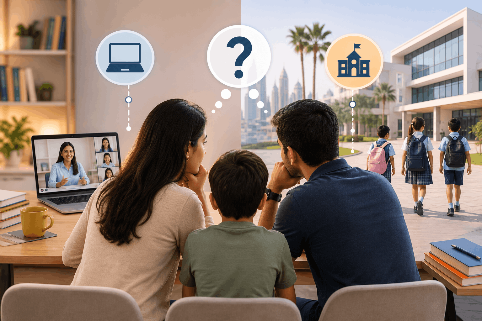 Child attending an online CBSE school class while moving between India and the GCC
