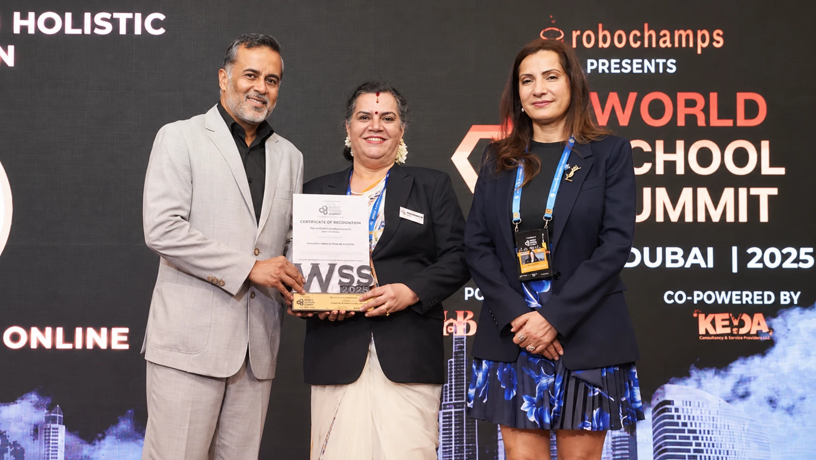 Edument receiving recognition at the World School Summit in Dubai, 2025